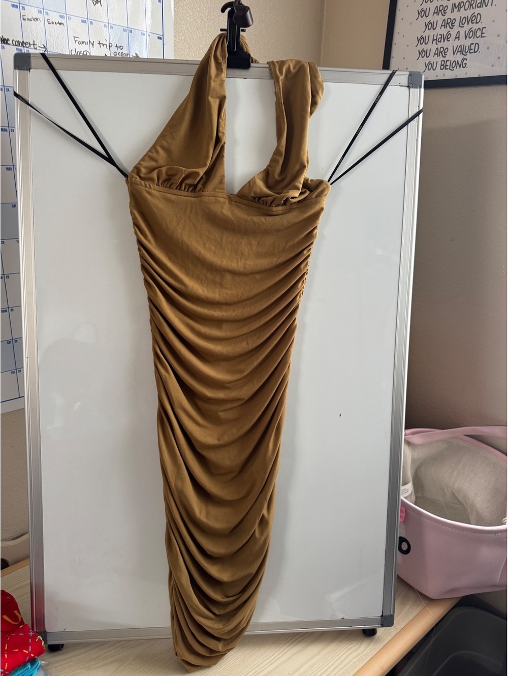 Forever 21 Ruched Bodycon Dress in Mustard Yellow, Size Small